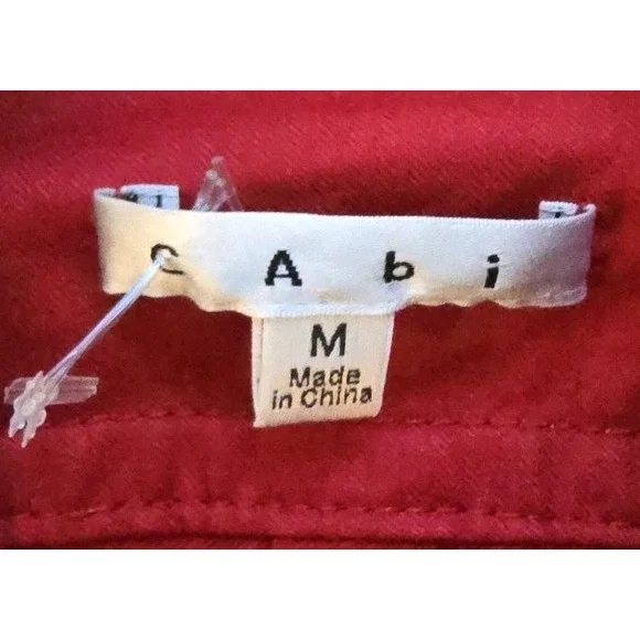 Cabi Womens SZ M Jacket coat Red Belted Pockets Long Sleeve cotton Full Zip Up‎ - Picture 8 of 8